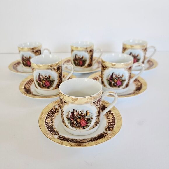Vintage Other - Vintage HI-LUXE Porcelain Hand Painted Espresso Demitasse Cup & Saucer 12pc Set